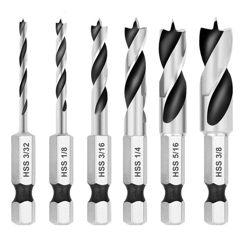 Tchwm Juego 6 Broca Hss Sae Brad Point Stubby Para Madera 1