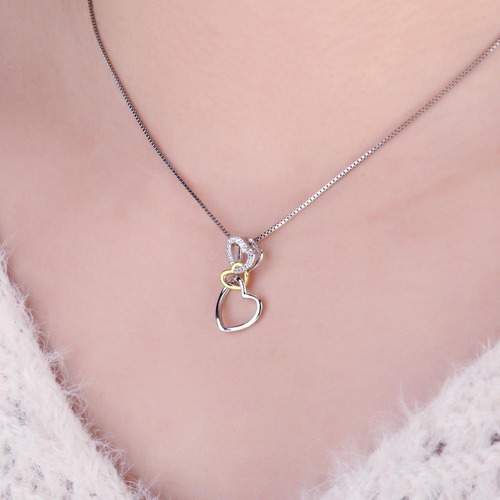 Collar De Plata Fina S925 Y Circones - Diseño Triple Corazón