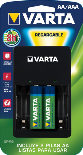 Cargador  4 Puertos + 2 Baterías Recargables Varta 