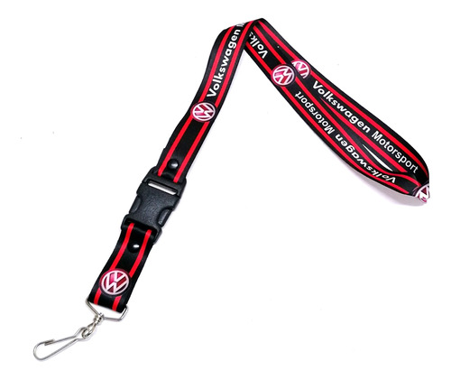 Cinta Lanyards Para Llaves Vw Volkswagen Negro/rayas Rojas