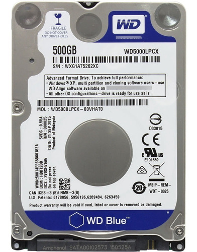 Disco duro interno Western Digital  WD5000LPCX 500GB azul