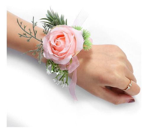 Yean Rose Flower Novia Boda Muñeca Corsage Pulsera Hoja Nupc