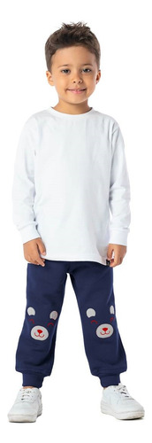 Calça Infantil Menino Moletom Inverno Quente Urso Marinho