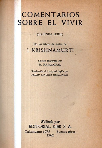 Comentarios Sobre El Vivir 2 J Krishnamurti 