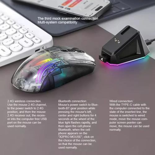 Mouse Sem Fio Attack Shark X2 Pro Com Base Trimode Preto Preto