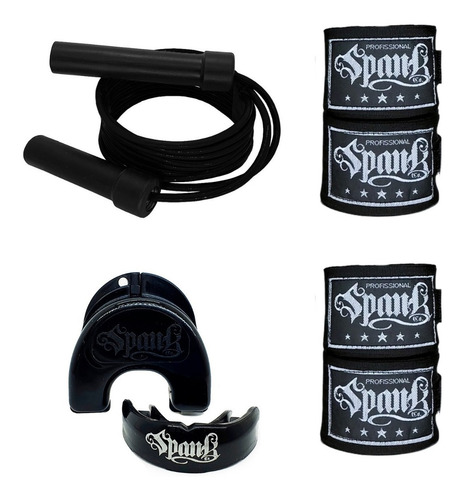 Imagem 1 de 10 de Kit Muay Thai Boxe 2 Pares Bandagem 3m Protetor Bucal Corda
