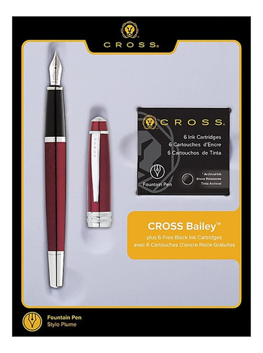 Pluma Cross Bailey Laca Rojo Brillante Lapicera Fuente