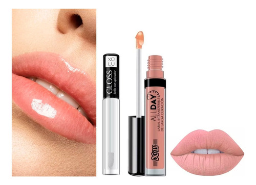 Imagen 2 de 6 de 2x1 Labial All Day Nude Larga Duracion + Gloss Xulu