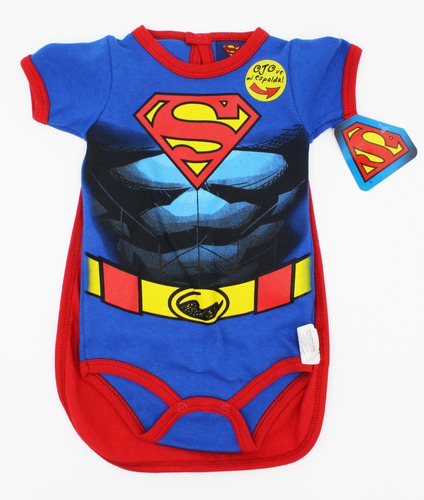 Imagen 2 de 9 de Pañalero Bebe Ropa Dc Comic Superman Musculos Capa Set 2 Pzs