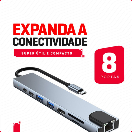 Adaptador Hub Macbook Air M1 M2 E Pro 8 Em 1 Usb-c Hdmi 4k