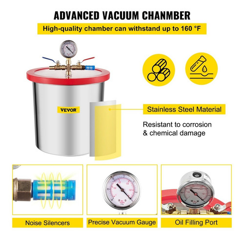Vevor Kit Cámara De Vacío De 3 Galones+bomba De Vacío 4cfm