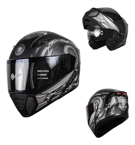 Casco Abatible Para Moto Kov Cyborg Gris/ Negro