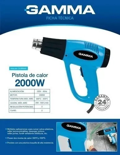 Imagen 2 de 2 de Pistola De Calor Gamma 2000w 2 Niveles 300º-550°
