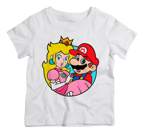 Camiseta Infantil Super  Mario  Princesa  Peach  Colo  Desen