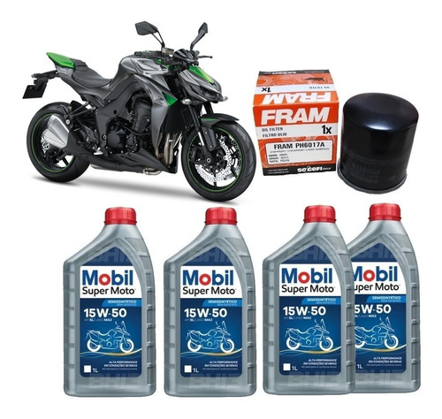 Kit Troca Óleo Filtro Mobil 15w50 Kawasaki Z1000 Ph6017a