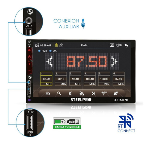 Imagen 6 de 8 de Autoestéreo Mirror Link Pantalla Táctil 7 Bluetooth Steelpro