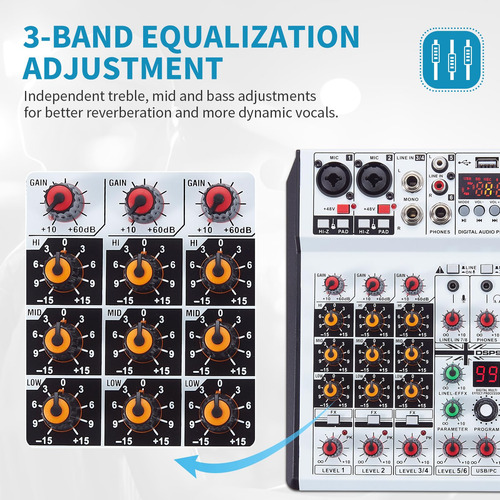 Mezcladora De Audio De 6 Canales Sikuing Consola