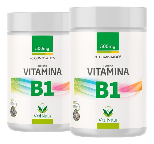 Kit 2 Vitamina B1 Tiamina 2x60 Comps 2mg - Vitalnatus Sabor Sem Sabor