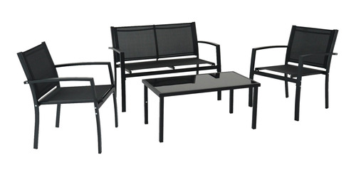 Juego De Jardin Sillas Sillon Mesa 4 Piezas Acero Negro