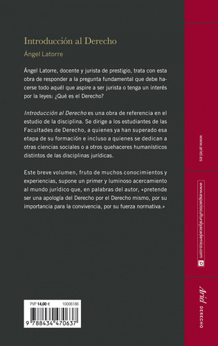 Introducciãâ³n Al Derecho, De Latorre, Ángel. Editorial Ariel, Tapa Blanda En Español