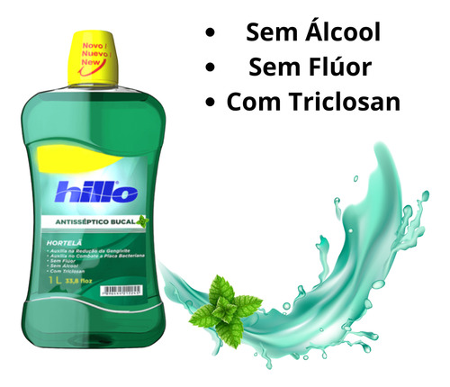 Enxaguante Bucal S/ Álcool E S/ Flúor 1l Hortelã - Hillo