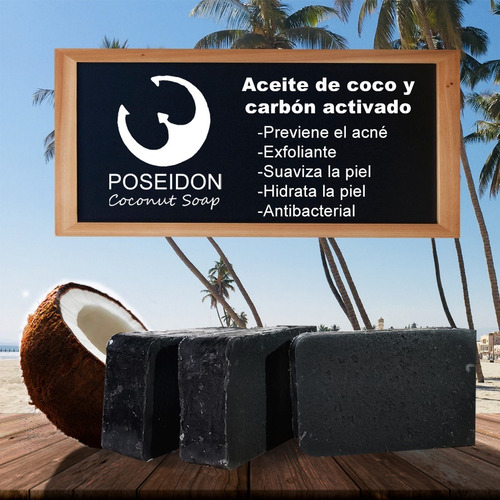 Jabón Artesanal De Coco Y Carbón Poseidon