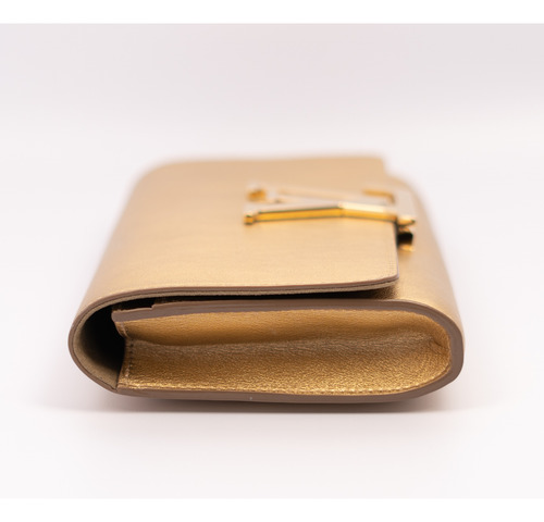 Bolso Louis Vuitton Louise Clutch Piel Gold Cert Entrupy Dorado Piel Metalizada Dorado Bolso De Mano (Usado)