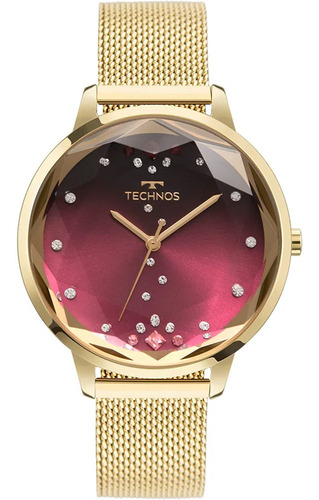Relógio Technos Feminino Cristal Dourado Vinho 2036mqg/1g Cor do fundo Rosa