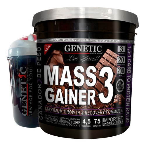 N°1 Rápido Ganador Peso Fuerza Gainer 4.5 Kgs Shaker Genetic