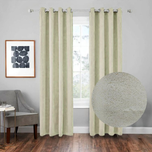 Cortina Con Aros En 2 Paños- 3mts Ancho X 2.30 Alto. - Crema