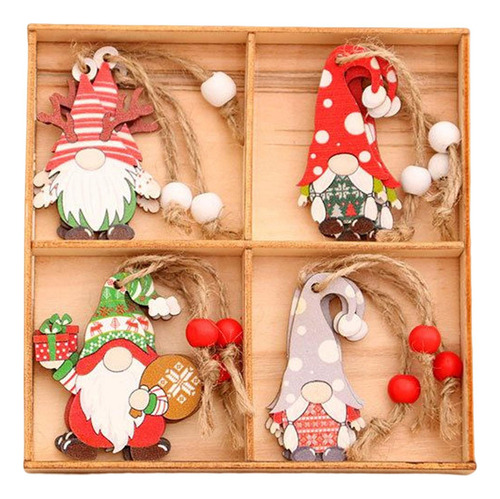 12 Adornos Colgantes De Madera De Navidad De Gnomo Con .