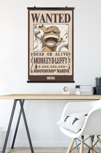 Póster De Pared Monkey D Luffy Wanted 56.6 X 86.4 Cm Con Cli