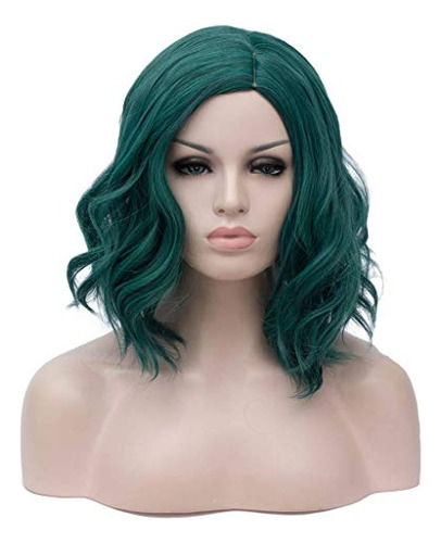 Aicos Moda 35cm Corto Curly Verde Bruja, Resistente 89qha