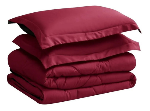 Imagen 2 de 8 de Edredón Matrimonial Rojo Negro Doble Vista 2fundas Almohadas