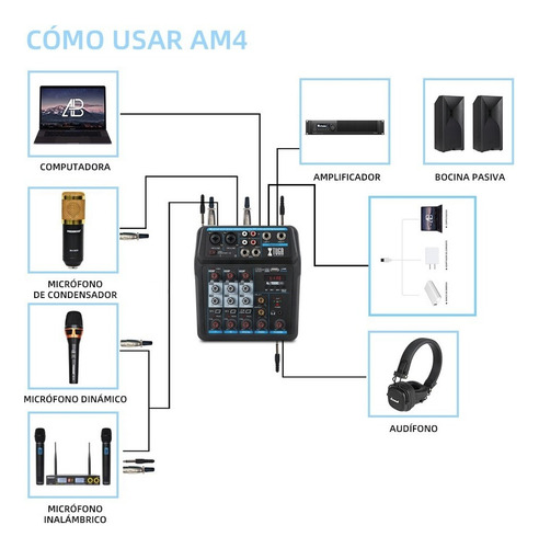 Mezcladora Tarjeta Audio Bluetooth Power Effects 4 Canales