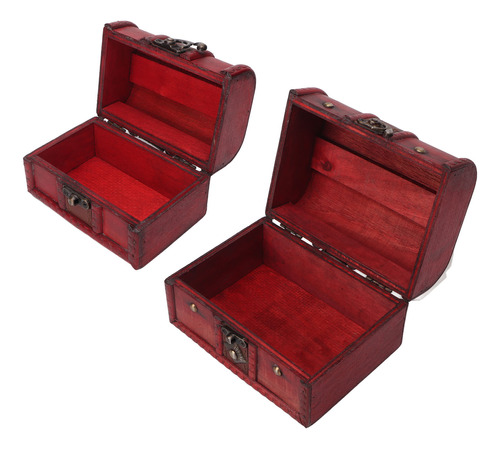 Cofre De Madera Treasure De 2 Piezas, Rojo, Estilo Retro, Ta