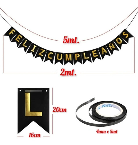 Imagen 6 de 7 de Combo Feliz Cumpleaños Set De Globos Cortinas Cartel Números