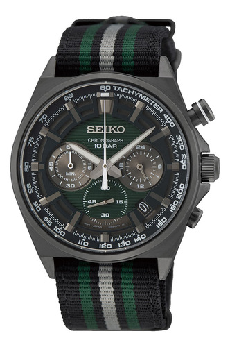 Relógio Seiko Cronógrafo Multifunção Masculino Ssb411b1 Cor da correia Verde e preto Cor do bisel Chumbo Cor do fundo Verde