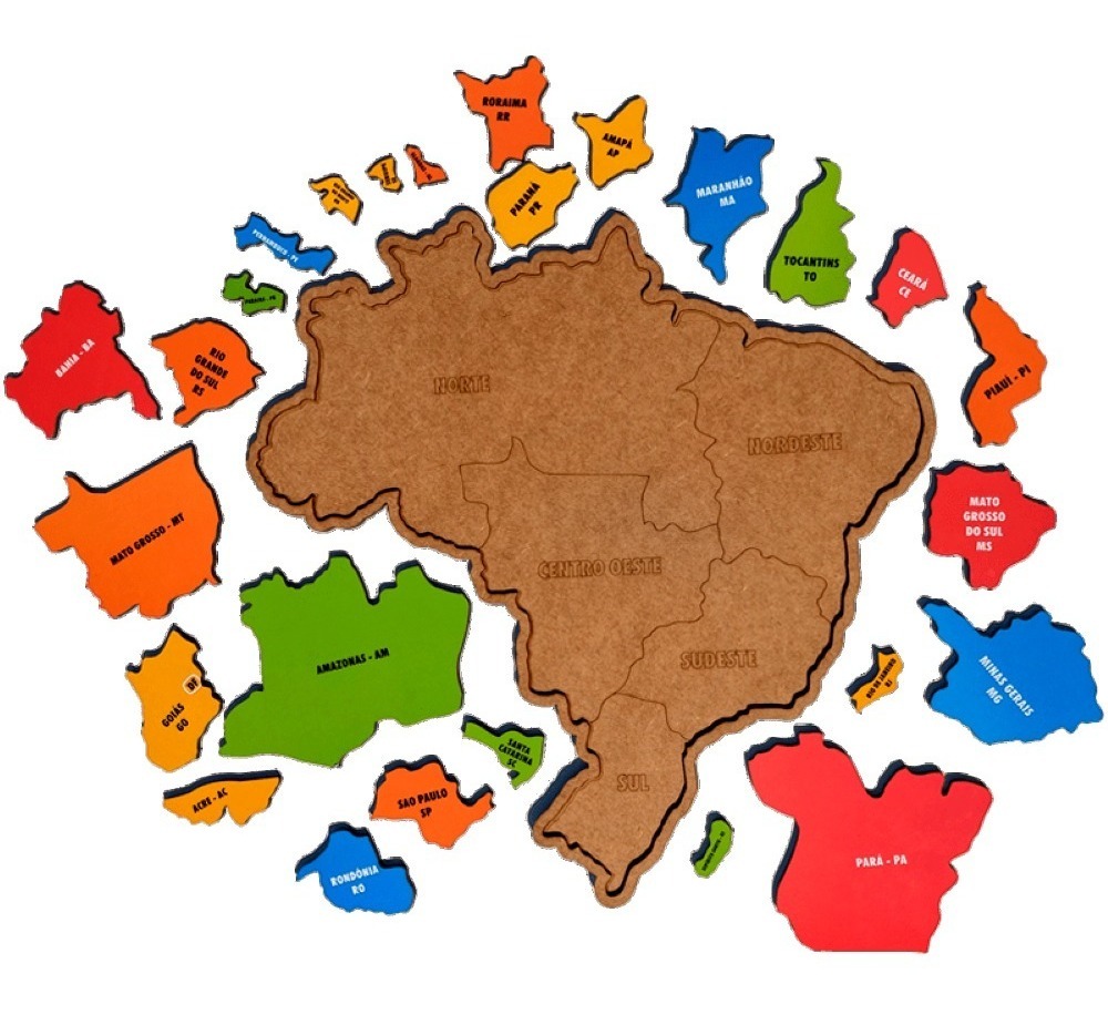 Mapa Do Brasil Madeira Mdf Grande Estados E Regiões Infantil