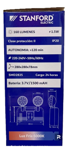 Lampara De Emergencia 2 Focos Led Stanford Certificado Sec