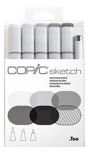 Caneta Copic Sketch Estojo 5 Cores Grays + Multiliner