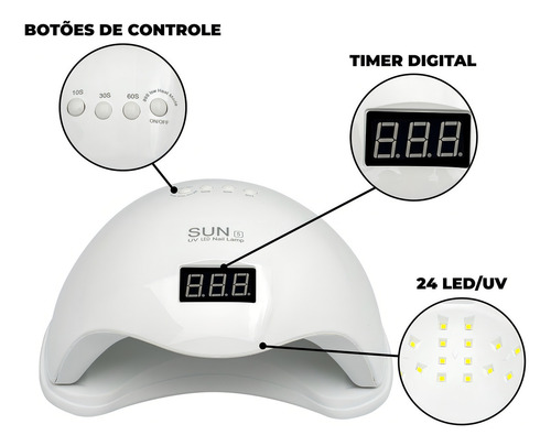 Esmalte de uñas seco a máquina Sun5, color blanco, gel de alargamiento Bivolt