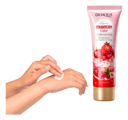 Crema Para Manos Nutritiva Bioaqua 80g De Bolsillo Aroma Strawberry Cake Para Hidratación Profunda Y Luminosidad