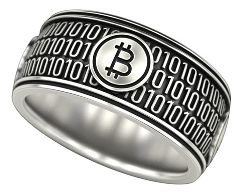 Anillo Hombre Anillo Argolla Bitcoin Plata 925