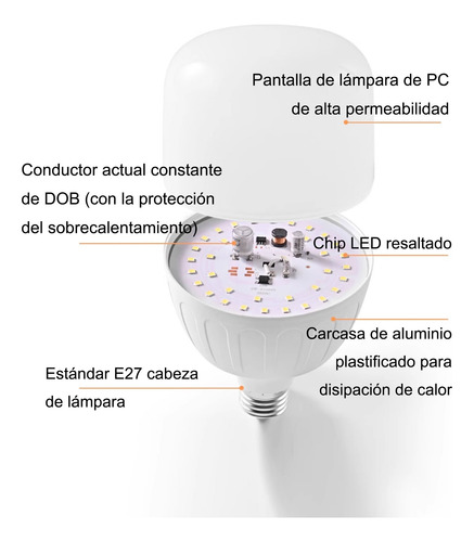 100 Pack Foco De Alta Potencia 10w Luz Fría Led 6500k E27 Blanco Frío