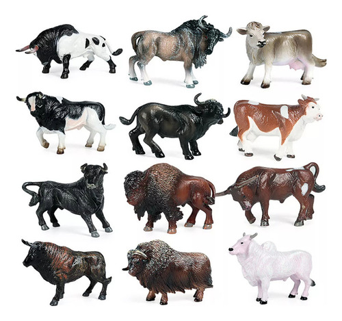 12 Figuras Realistas De Animales De Granja Modelo Vaca Para