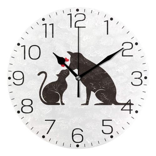 Reloj Pared Silueta Perro Gato Negro Marco Para Cocina Sala