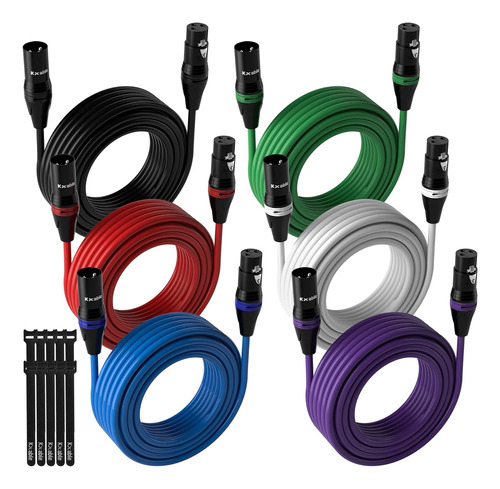 Cable De Micrófono Xlr De 50 Pies (paquete De 6, Varios Colo