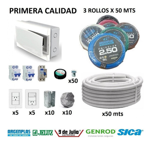 Kit Instalacion Electrica Domiciliaria Cable Termica Llaves