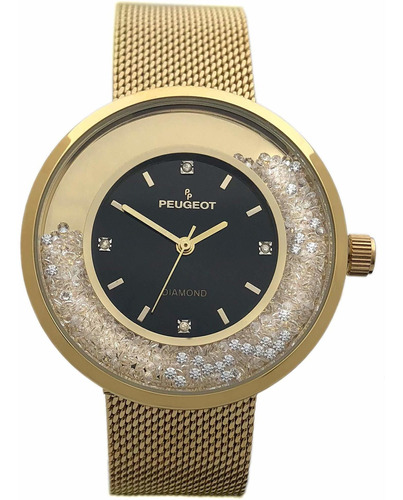 Reloj Mujer Peugeot 7106 Cuarzo Pulso Dorado En Acero